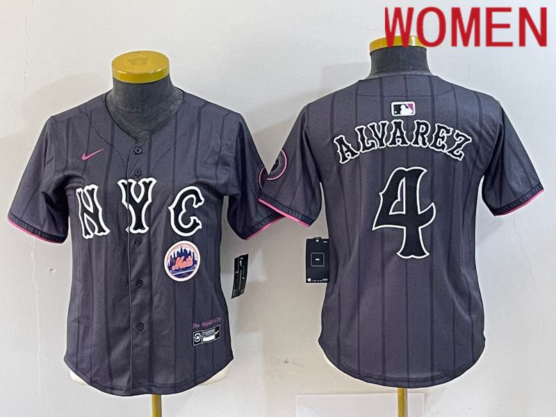 Women New York Mets 4 Alyarez Black City Edition 2024 Nike MLB Jersey style 4